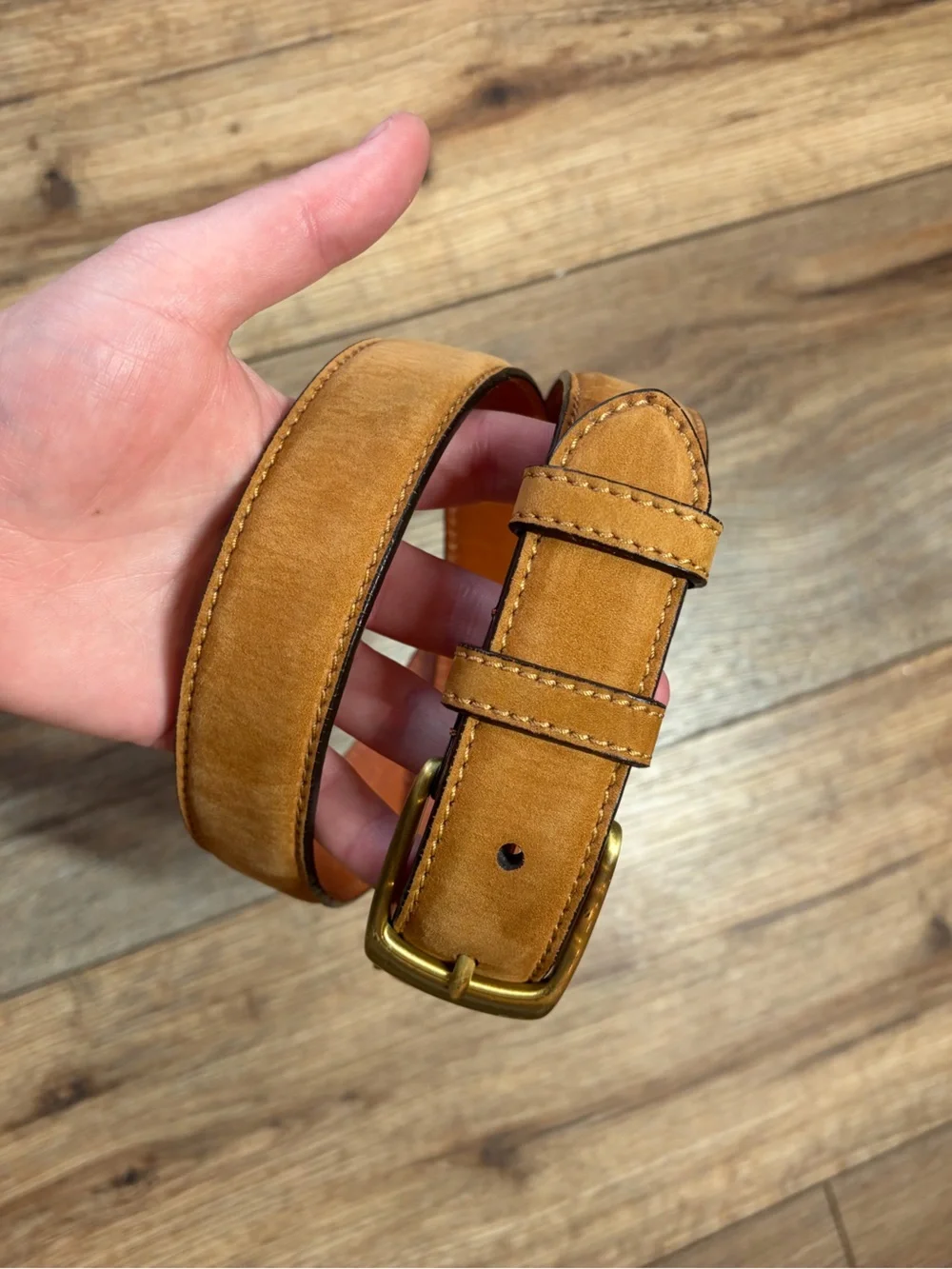 vintage Retro Coach Cowhide leather harness Solid Brass single prong buckle belt
